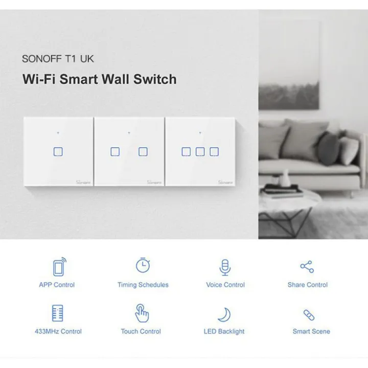 Sonoff T1 T3 UK T2 US Smart Wifi Wall Light Switch 1 2 3 Gang Touch/WiFi/RF/APP Remote Smart Home Wall Touch Switch Work