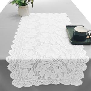 COOLSOOL White Lace Table Runner French Flower Lace Table Decoration Modern Decorative Tablecloth Kitchen