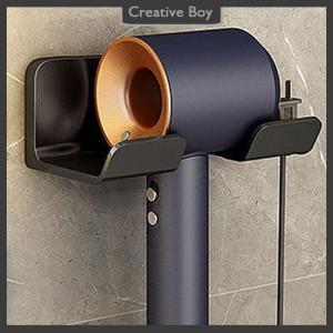 [Creative] Bathroom Wall Mounted Hair Dryer Holder Shower Storage Rack Self-adhesive Plastic Household Washroom Organization Shelves