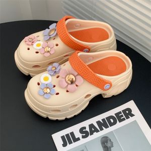 🌸PPF  รองเท้าหัวโต รองเท้าแตะแบบสวม ส้นตึกสูงถึง 7 ซม. แถมตัวติดน่ารัก สีพาสเทลทูโทน🌸509