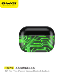 Awei T35 TWS Gaming Earphone Wireless Bluetooth 6.0 Hifi Stereo Sound 68ms Ultra Low Latency Earbuds with Microphone Game Music Dual Modes Cool RGB Colorful Ambient Lights IPX5 Waterproof