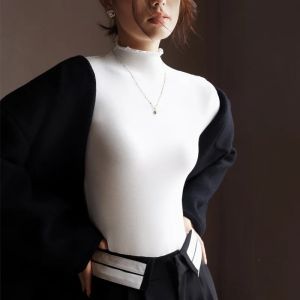 Women T-Shirts Ruffles Turtleneck Long Sleeve Warm Autumn Winter Undershirt Solid Bottoming Shirt Fashion High Strecth Basic Top