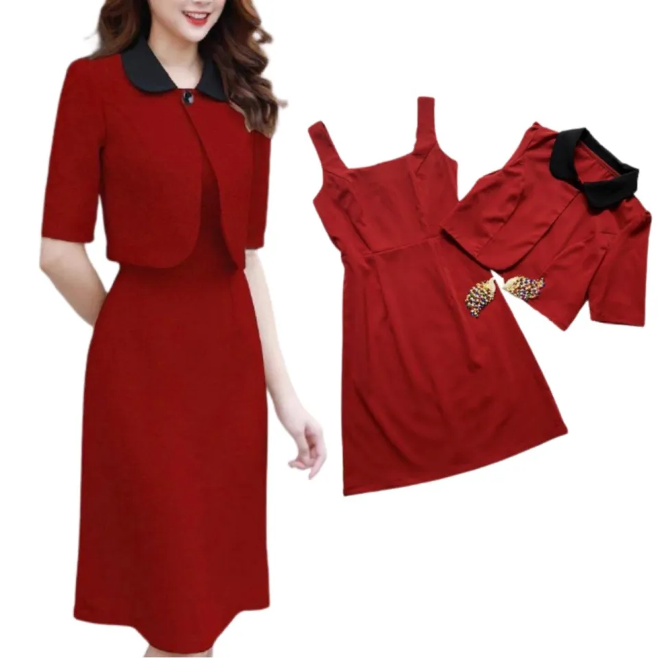 Váy đầm nữ dự tiệc màu đỏ dáng xòe chéo dây cổ vuông kiểu dáng thời thượng  và không kém phần sang chảnh | Lazada.vn