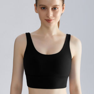Womens sports bra with integrated cups no underwire shockproof anti-sagging wide shoulder straps fitness sports vest