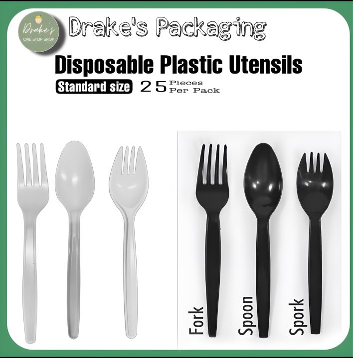 25 Pieces disposable spoon and fork White and Black For party needs