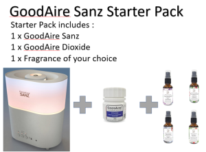 GoodAire Sanz Humidifier Starter Pack ( Consist of 1 x GoodAire Sanz Device 1 x Chlorine Dioxide ( 35 tablets) 1 x Fragrance of your choice ( Apple Lavender Eucalyptus Jardin))