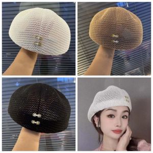 FLYING Solid Color Sun Beret Cap Breathable Hollow Out Woven Beret Cap Fashion Forward Cap Painter Hat Summer Tourism