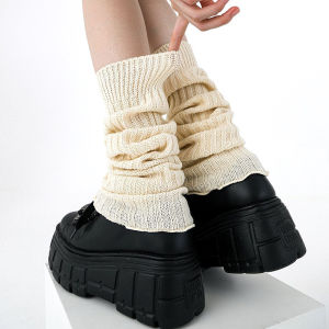 1Pair JK Lolita Leg Warmer Womens Autumn Winter Knitted Foot Cover Long Socks White Y2K Punk Gothic Crochet Socks Boot Cuffs