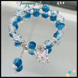 【Jumpping】 Butterfly Pendant Elastic Bracelet Colorful Beads Bracelet For Women Girls Fashion Jewelry Gifts
