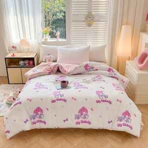 Dansunreve Sanrio Quilt Mymelody Kuromi Cinnamoroll Dog Comforter Soft Cute Washed Cotton Soft Skin-friendly Hello Kitty Cartoon Print Single Queen King Thicken Duvet Queen