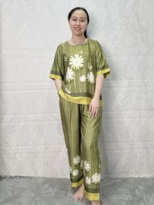 T25 Đồ bộ mặc nhà trung niên lụa Latin tay lở quần ống suông dài 9 tấc đồ mặc nhà trung niên size lớn từ 50 - 75 kg