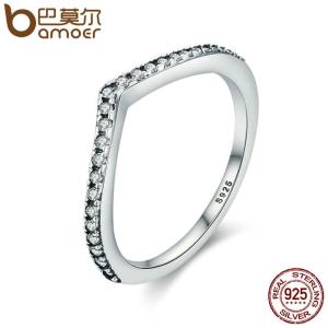 BAMOER จัดส่งฟรี100% 925เงินสเตอร์ลิงน้ำหยดแหวนนิ้วมือ CZ ใสสำหรับงานแต่งงานเครื่องประดับสำหรับแฟนสาวของขวัญ PA7649