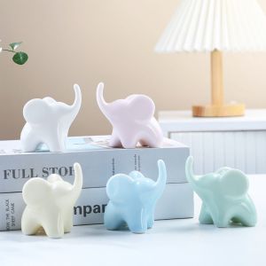 HENLI Modern Art Elephant Ceramics Crafts Model Luxury Style Ornaments Animal Feng Shui Decor Artistic Display Statue Simulated Elephant Figurines Home Interior Decor