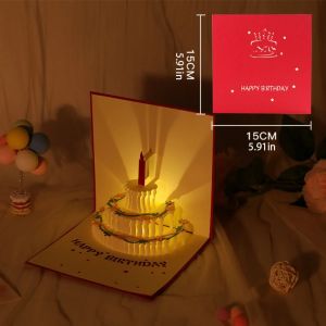 MMLUCK Cửa sổ bật lên Thiệp Sinh Nhật Có Đèn Nhạc 3D Có thể gấp lại Sáng tạo Thiệp chúc mừng ngày lễ bánh ngọt Bất ngờ ngày sinh nhật Tự động mở Thiệp chúc mừng sinh nhật Quà sinh nhật