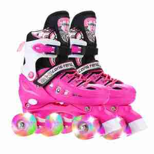Roller Skates Adjustable Flashing Wheels Double Row 4 Wheels Adults Kids Anti-collision Shoe Shell
