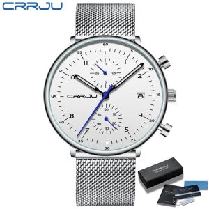 CRRJU Mens Watch Luxury Top Brand Men Stainless Steel WristWatch Mens Military waterproof Date Quartz watches (2278)