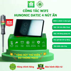 [Tặng bút thử điện] Công Tắc Wifi Thông Minh Hunonic Datic 4 Nút Ấn Bật Tắt Cảm Ứng Điều Khiển Từ Xa Trên Điện Thoại và Giọng Nói