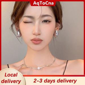 [COD] AqToCna Ship within 24 hours Vintage Gold Plated Chunky Dome Drop Earrings For Womens Earstuds Glossy Teardrop Earrings Exaggerated Jewelry Gifts