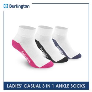 Burlington Ladies Cotton Lite Thin Casual Ankle Socks 3 pairs in a pack BLCKG34