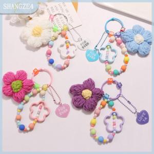 【SHANGZE4】 Phim Hoạt Hình Len Dệt Kim Hoa Móc Chìa Khóa Đính Cườm Vòng Đeo Tay Dây Buộc Vòng Đeo Tay Keyring Cho Phụ Nữ Cô Gái Túi Mặt Dây Chuyền quyến rũ Keychain Quà Tặng