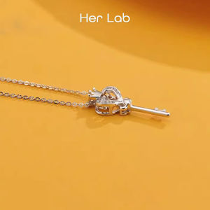 Her Lab Jewelry | สร้อยคอเพชรแท้ลาย Love Lock จี้เพชรแท้40จุด Moissanite สำหรับผู้หญิงพร้อมใบรับรองคุณภาพสูงสร้อยคอเพชรสำหรับงานแต่งงานเงินสเตอลิง925เพชรตัดแฟชั่น