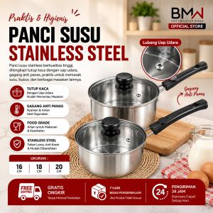 BMW Kitchenware - Panci Susu Stainless Steel Milk Pot Soup Pot Panci Sup Tutup Kaca