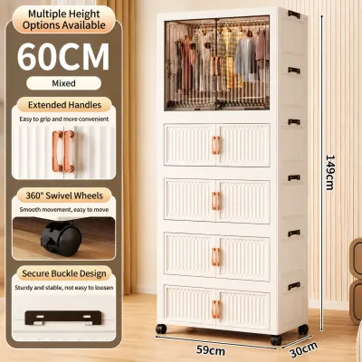 Trove Folding Wardrobe Plastic Cabinet For Clothes High Capacity Durabox With Big Wheels For Baby Toy Clothes