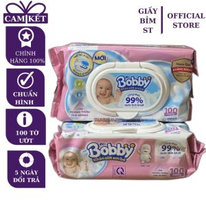 Khăn ướt giấy ướt Bobby nắp nhựa 100 tờ/gói cao cấp có hương/không mùi