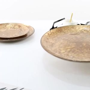 xpkQ Glass Tray Gold Leaf Fruit Platter Round Golden Storage Tray Desktop Storage Container Trays Decorative Home Decoration Z5Q1T