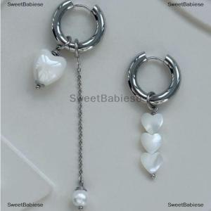 [COD] SweetBabiese Retro Mới Hợp Thời Trang Hình Học Stereo Hình Trái Tim Hình Bông Tai Cho Phụ Nữ Không Đối Xứng Giả Bông Tai Ngọc Trai Punk Đồ Trang Sức