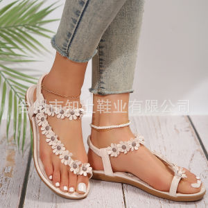 [Free Shipping] Bohemian Sandals For Women New Summer Style Flower-Patterned Flip-Flops Korean-Style Flat Sandals Large Size
