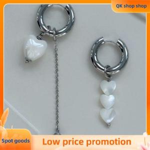 ✨QK shop✨ Retro New Trendy Geometric Stereo Heart-Shaped Earrings For Women Asymmetrical Imitation Pearl Earrings Punk Jewelry