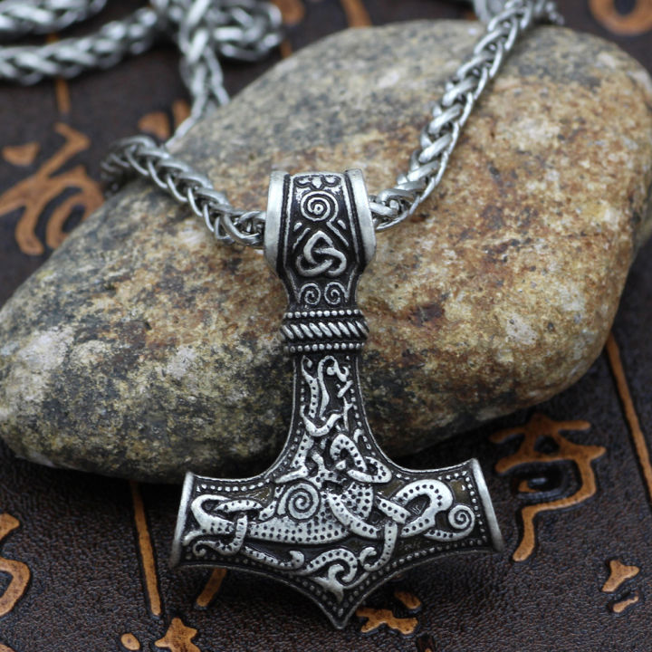 Mjolnir Viking Irish Men's Necklace Jewelry with Thor Hammer Menghuan ...