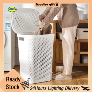 60L Large Capacity Dirty Clothes Basket Japanese Style Covered Plastic Laundry Basket