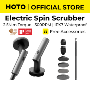 HOTO 6-In-1 Cordless Electric Spin Scrubber For Indoor Kitchen/Outdoor Multi Surface Deep Cleaning