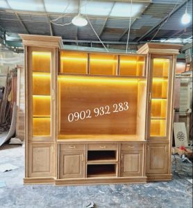 Tủ Kệ tivi 2 tầng gỗ sồi tự nhiên 2m17 cao 2m