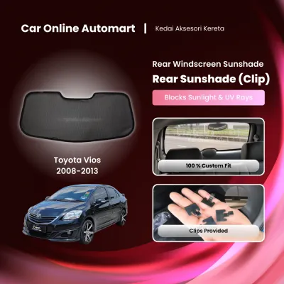 For Vios 2008-2013 Carfit Custom Fit OEM Rear Windscreen Car Sunshade 1 pc - Insert to Rear Windscreen Frame Edge Only No Clips Needed -FOLDABLE ( Good to Reduce Heat for Rear Passenger Comfort & More Privacy VLT 30% )