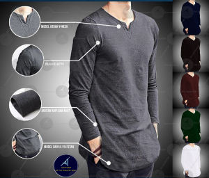 Atjin- Baju Kaos Atasan Kurta Pria Lengan Panjang  Premium Edition [ M sampai 3XL ]