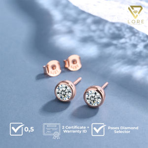 LORE Jewellery - Anting Moissanite Lapis Emas 18k - Rose Gold and Gold Lining Moissanite Earrings 0.5 Carat [After Sales Warranty]