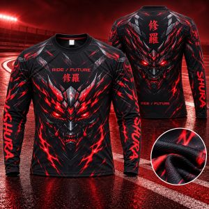 Mens Plus Size Demon Motorcycle Graphic Long Sleeve Quick Dry Sports Jersey LA048