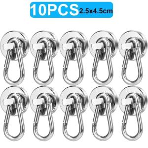 【Super low price】Strong Magnetic Hooks Heavy Duty Neodymium Magnet Hook 360°Rotating Carabiner Hook Refrigerator Magnetic Suction Storage Rack