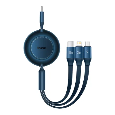 Baseus 100W 3 in 1 USB C Cable for iPhone 14 13 Charger Micro USB Type-C to M+L+C Fast Charge for Macbook Samsung Xiaomi Retractable Cord