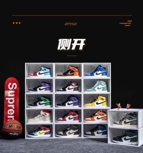 【Fans tone】4Pcs Large Flip-open Storage Box Shoe Cabinet Foldable Stackable AJ Shoe box New Shoe Rack Shoe Storage Organizer