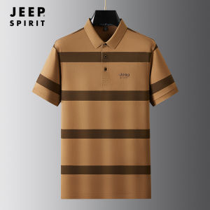 JEEP SPIRIT Mens POLO Shirt Stripe T-shirt Mens Short-sleeved Cotton Polo Shirt Business Casual Short-sleeved POLO Shirt
