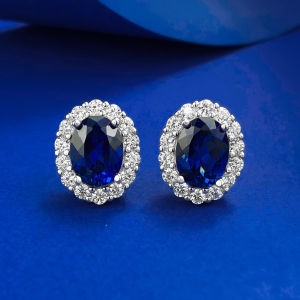 Oval Shaped Women Earrings 6x8MM Laboratory Sapphire Ruby Anniversary Birthday Gift S925 Silver Jewelry