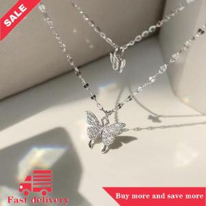 [COD] Double Layer Clavicle Chain Necklace Jewelry Zircon Butterfly Pendant Necklace for Women Accessories