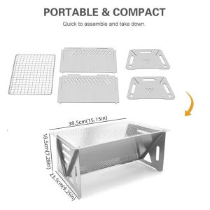 LOOGU Mini Outdoor Griller Stainless Grill Foldable removable BBQ Grill For Home Camping  Easy to assemble Portable Camping Grill