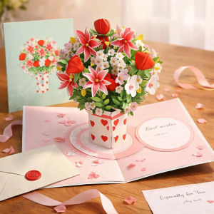 (Ready Stock)Exquisite 3D Handmade Floral Bouquet Greeting Card 🌸 Unique Pop-Up Flower Gift for Her/Him - Birthday Mothers Day Anniversary