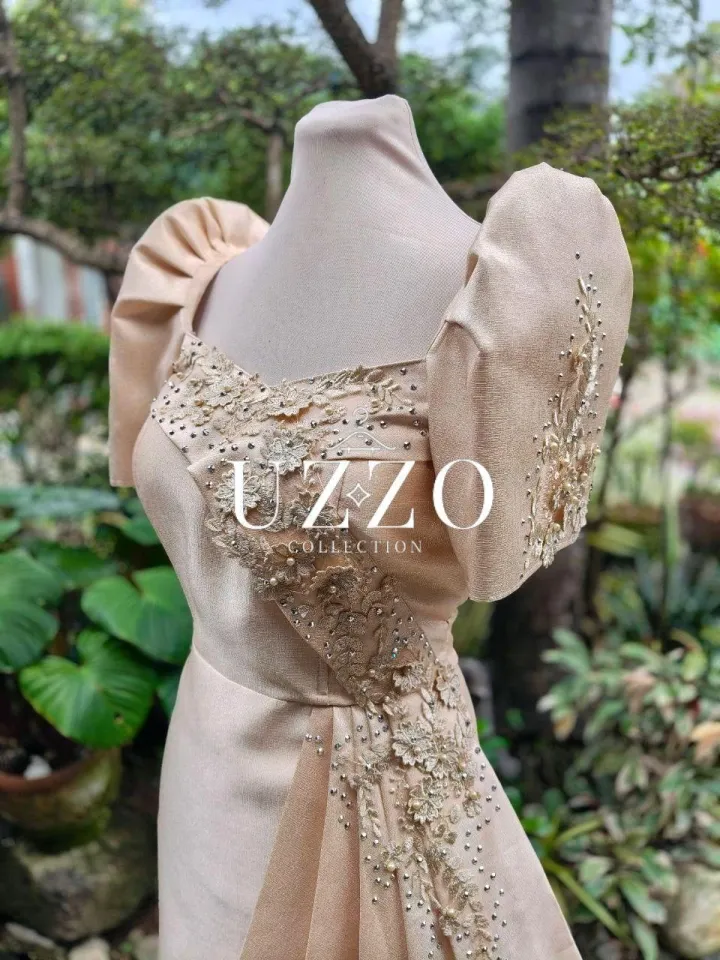 Elegant Filipiniana Gown HABLON Elegant Modern Filipiniana Mestiza Sided  Midi Dress 3D