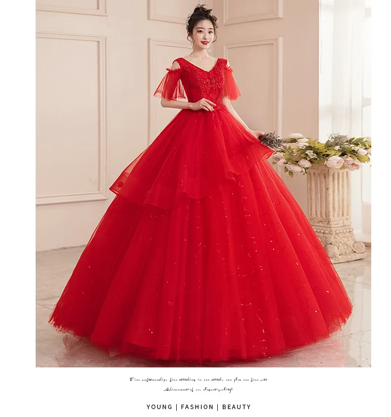 Buy Romantic Red Lace Sleeveless/long Sleeves Tiered Skirt Ball Gown Wedding /prom Dress With Train Various Styles Online in India - Etsy